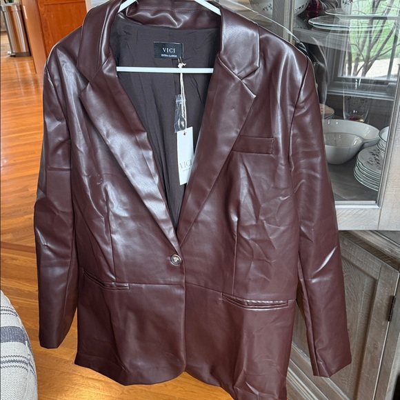 Vici Jackets & Blazers - Vici Women's Deep Brown Faux Leather Blazer